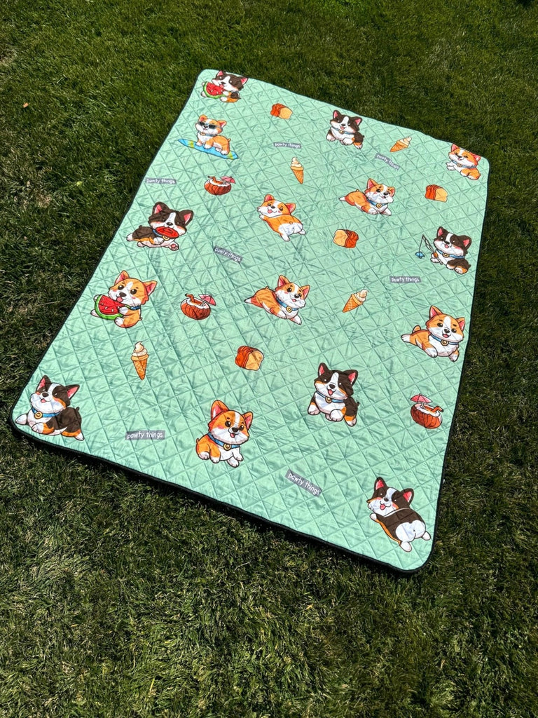 Corgi Picnic/Beach Blanket (Mint Green) - PAWTY THINGS