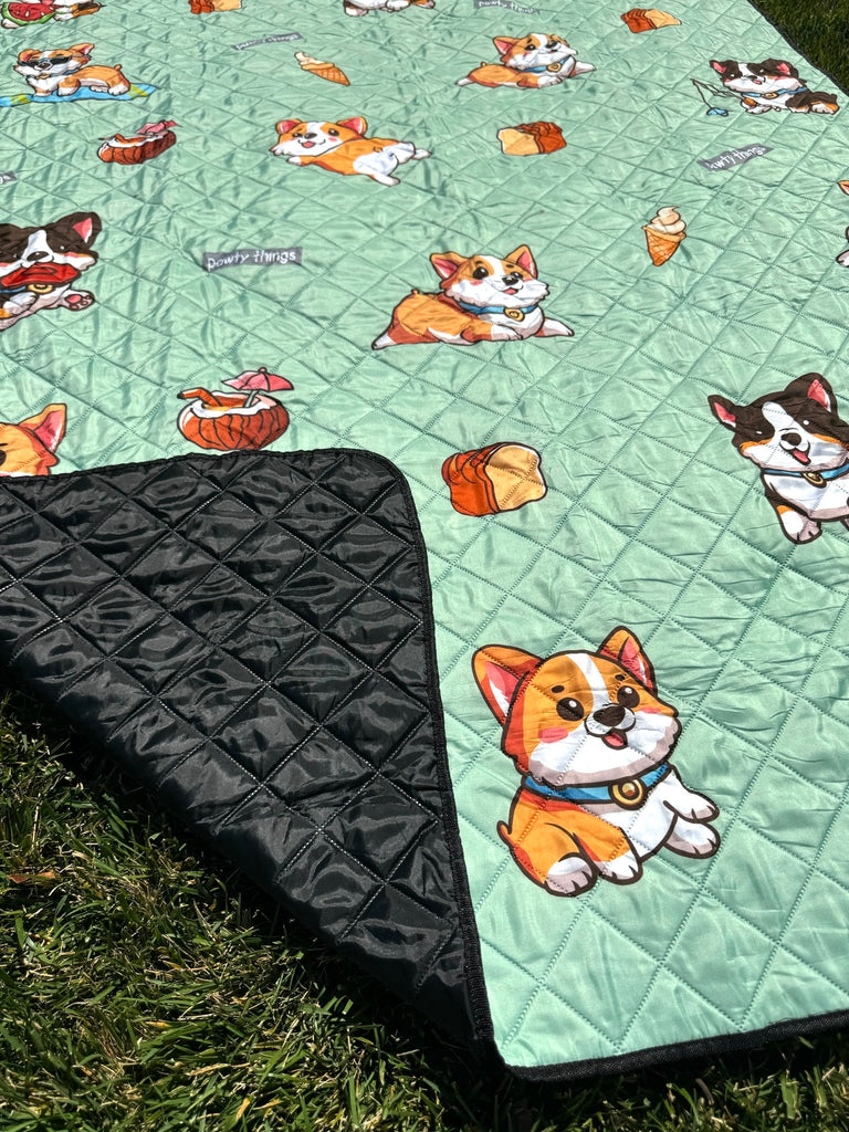 Corgi Picnic/Beach Blanket (Mint Green) - PAWTY THINGS