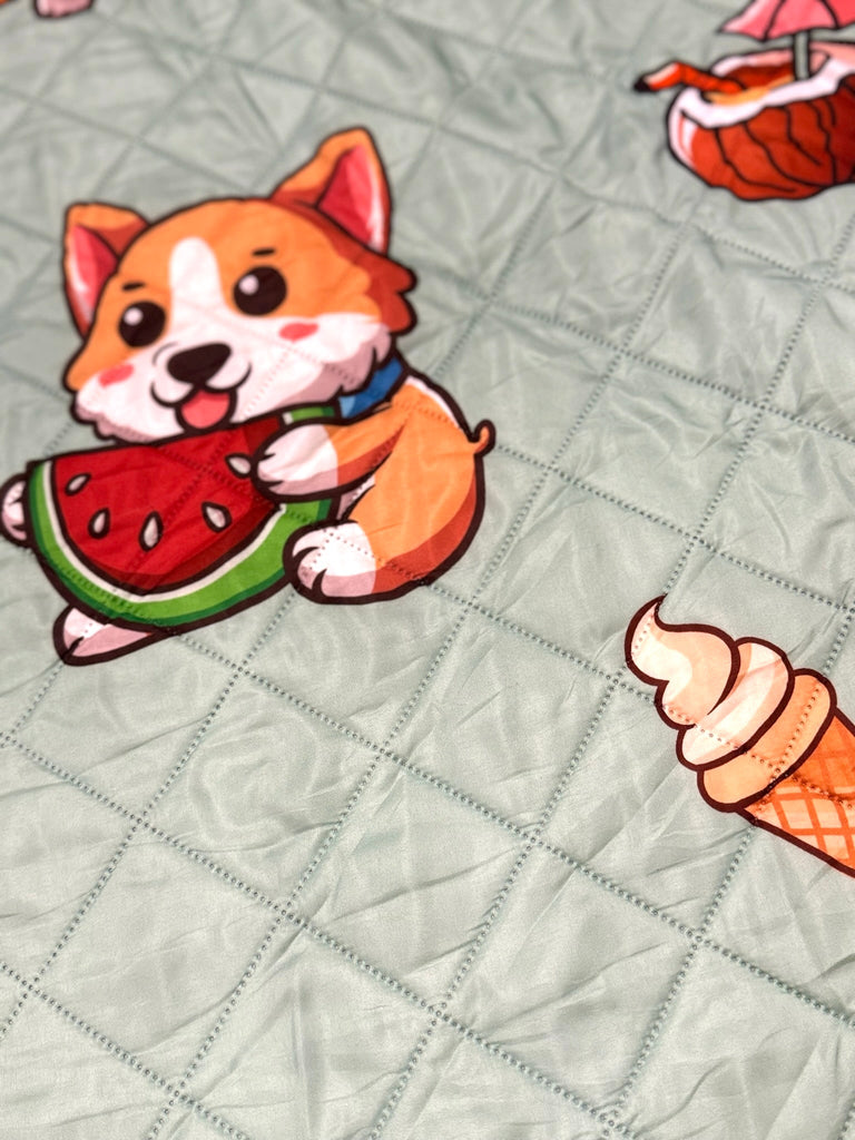 Corgi Picnic/Beach Blanket (Mint Green) - PAWTY THINGS