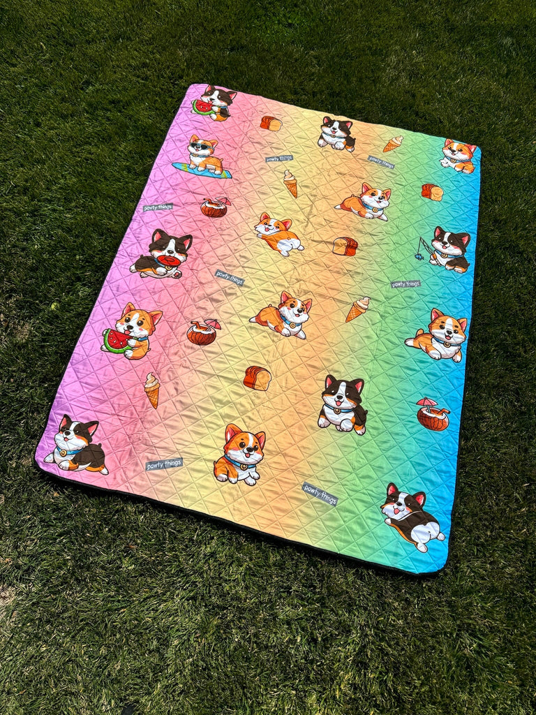 Corgi Picnic/Beach Blanket (Rainbow) - PAWTY THINGS