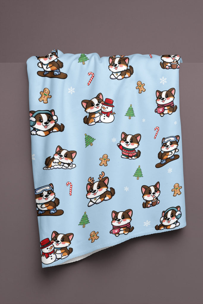 Rocket Corgi - mas Plush Blanket (Icy Blue) - PAWTY THINGS