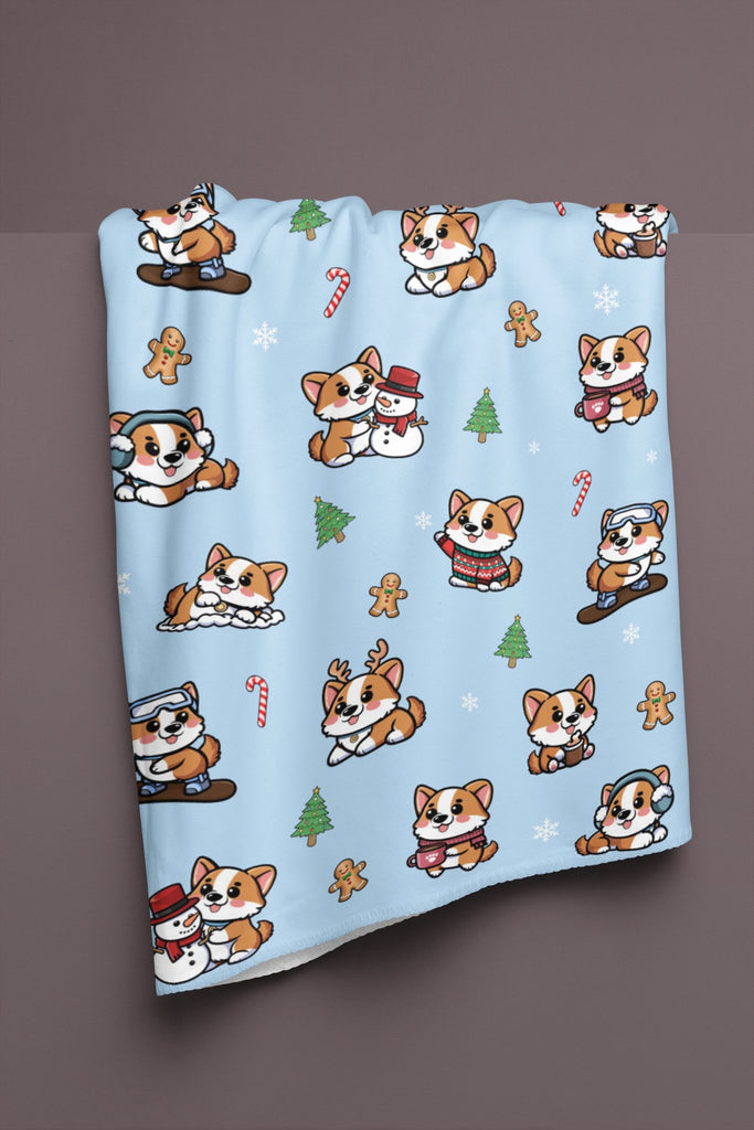 Rocket Corgi - mas Plush Blanket (Icy Blue) - PAWTY THINGS