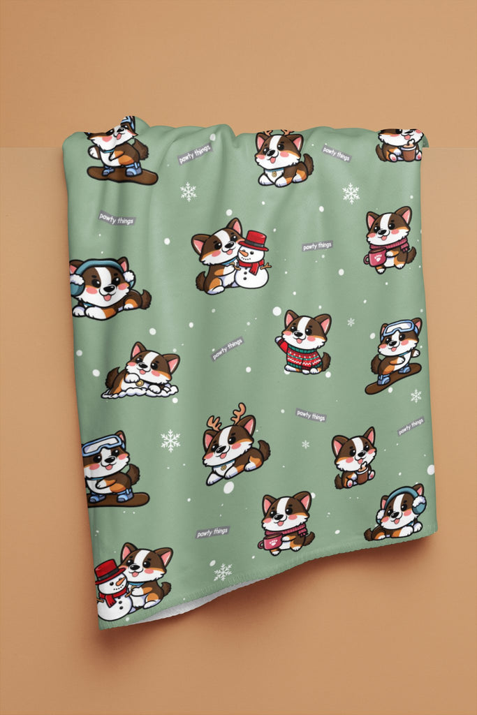 Rocket Corgi - mas Plush Blanket (Matcha) - PAWTY THINGS