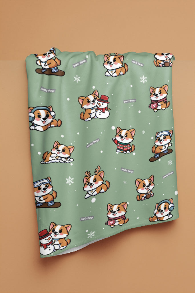 Rocket Corgi - mas Plush Blanket (Matcha) - PAWTY THINGS