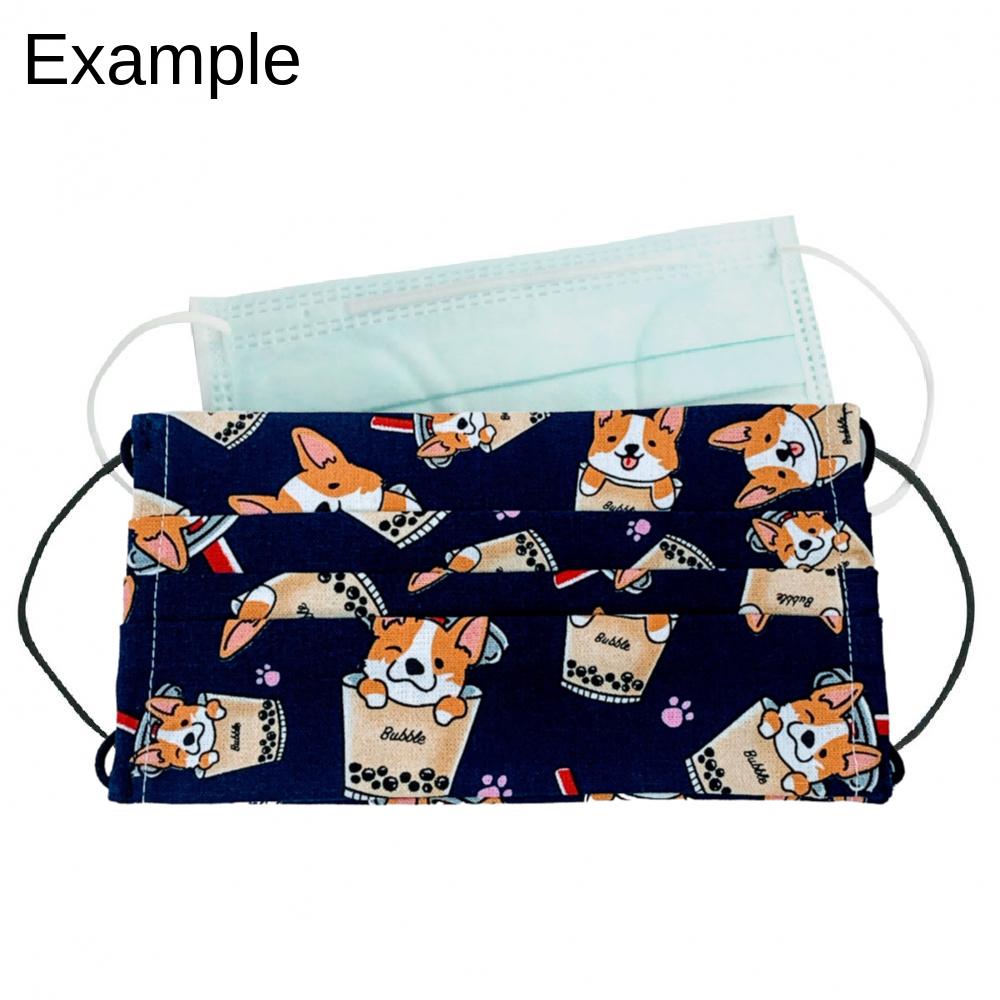 Corgi Boba Tea Pleated/Flat Washable Face Mask (Navy) - PAWTY THINGS